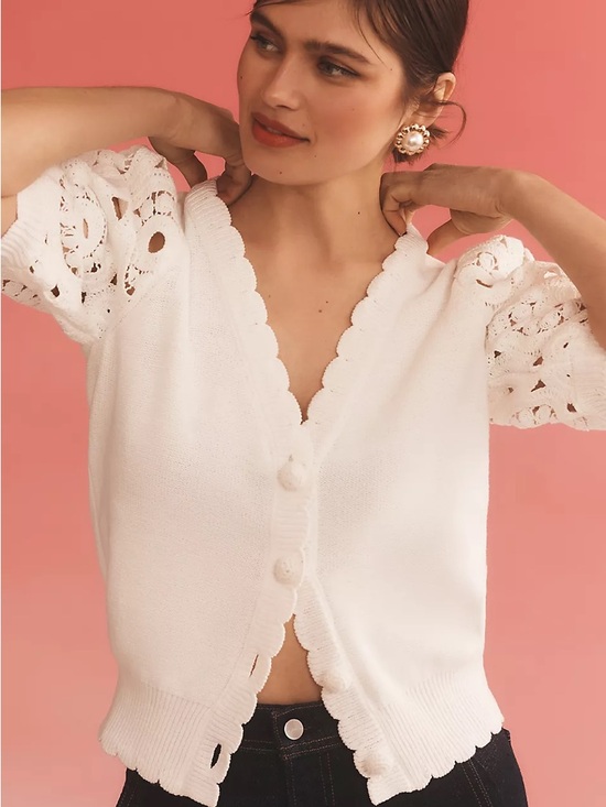 Anthropologie Sweaters - Anthropologie Short-Sleeve Crochet Cardigan Sweater | Size M | Great Condition